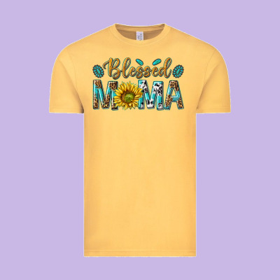 Western Blessed Mama With Leopard And Sunflower Vintage Tee Designed By Texasbilliewilder