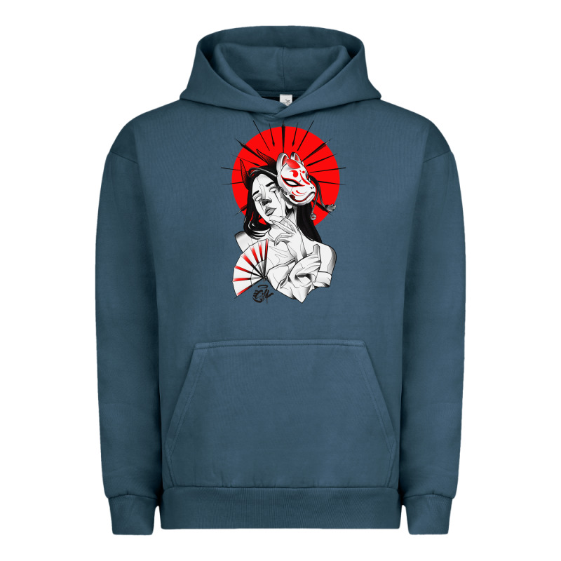 Japanese Geisha Samurai Fox Mask Red Sun Urban Hoodie by tuanDangUi | Teevron