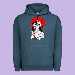 Japanese Geisha Samurai Fox Mask Red Sun Urban Hoodie Designed By Tuandangui