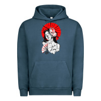 Pigment Midnight Navy japanese geisha samurai fox mask red sun Urban Hoodie - tuanDangUi