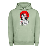 Pigment Oil Green japanese geisha samurai fox mask red sun Urban Hoodie - tuanDangUi