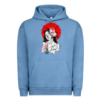 Pigment Pebble Blue japanese geisha samurai fox mask red sun Urban Hoodie - tuanDangUi