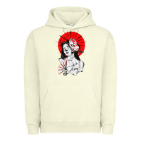 Pigment Pistachio japanese geisha samurai fox mask red sun Urban Hoodie - tuanDangUi