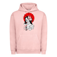 Pigment Salmon japanese geisha samurai fox mask red sun Urban Hoodie - tuanDangUi