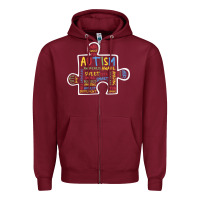 Burgundy Autism Puzzle Piece Words Autistic Zipper Hoodie - CowhideDigitalArt