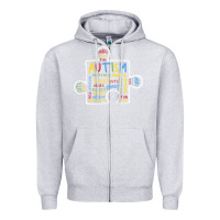 Heather Grey Autism Puzzle Piece Words Autistic Zipper Hoodie - CowhideDigitalArt
