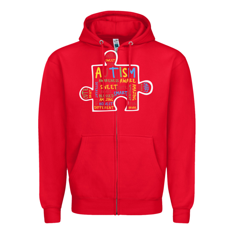 Autism Puzzle Piece Words Autistic Zipper Hoodie by CowhideDigitalArt | Teevron