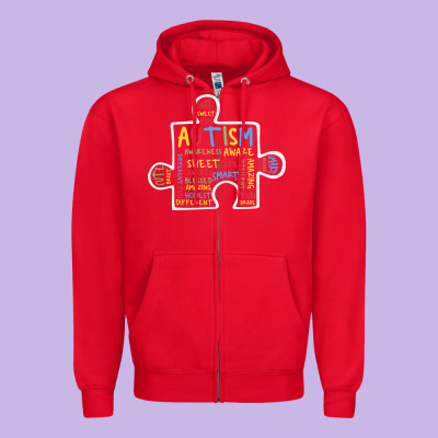 Autism Puzzle Piece Words Autistic Zipper Hoodie Designed By Cowhidedigitalart
