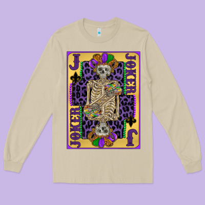 Joker Mardi Gras Skeleton Long Sleeve Tee Designed By Cowgirlartshop