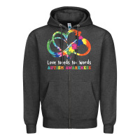 Charcoal Heather Love Needs No Words Heart Puzzle Autism Zipper Hoodie - CowhideDigitalArt