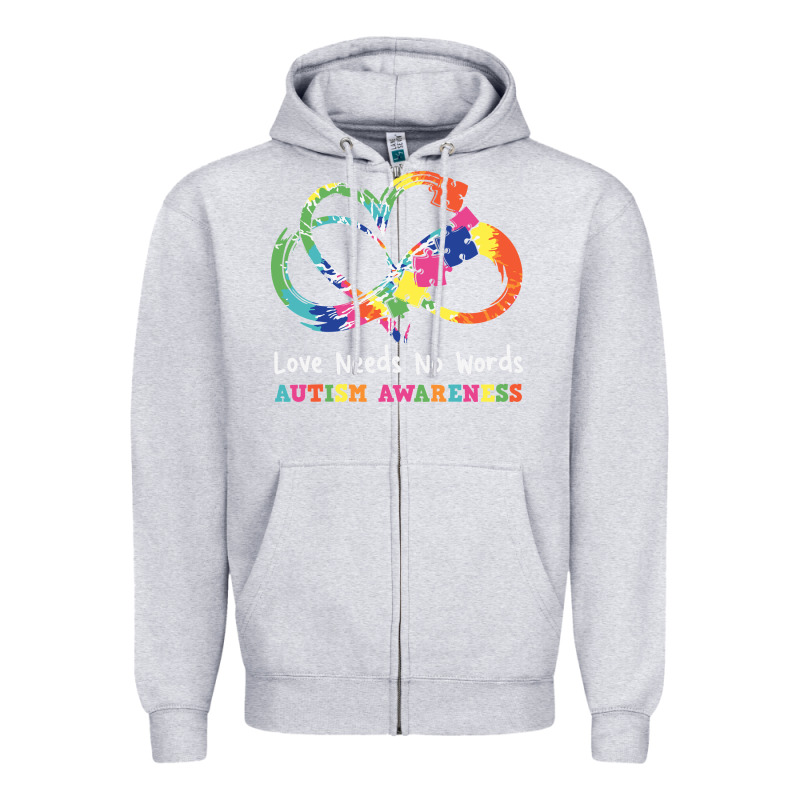 Love Needs No Words Heart Puzzle Autism Zipper Hoodie by CowhideDigitalArt | Teevron