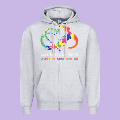 Love Needs No Words Heart Puzzle Autism Zipper Hoodie Designed By Cowhidedigitalart