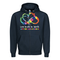 Navy Love Needs No Words Heart Puzzle Autism Zipper Hoodie - CowhideDigitalArt