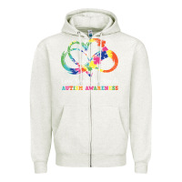 Oatmeal Heather Love Needs No Words Heart Puzzle Autism Zipper Hoodie - CowhideDigitalArt