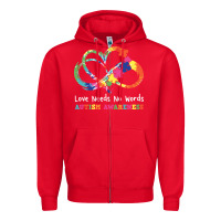 Red Love Needs No Words Heart Puzzle Autism Zipper Hoodie - CowhideDigitalArt