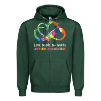 Sports Green Love Needs No Words Heart Puzzle Autism Zipper Hoodie - CowhideDigitalArt