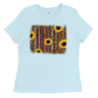 Baby Blue sunflowers serape leopard Ladies Tee - RanaPortraitStore