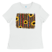 White sunflowers serape leopard Ladies Tee - RanaPortraitStore