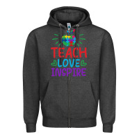 Charcoal Heather teach love inspire Zipper Hoodie - CowhideDigitalArt