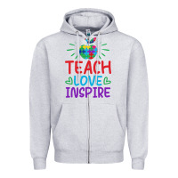 Heather Grey teach love inspire Zipper Hoodie - CowhideDigitalArt