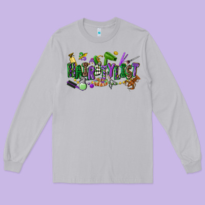 Hairstylist Mardi Gras Long Sleeve Tee Designed By Cowgirlartshop