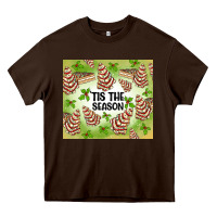Chocolate Brown tis the season christmas tree cake Heavy Core Tee - MaliasSmallBusiness