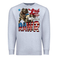 Heather Grey Red White Rawr Dinosaur T-Rex Premium Sweatshirt - LillyAllenDesigns