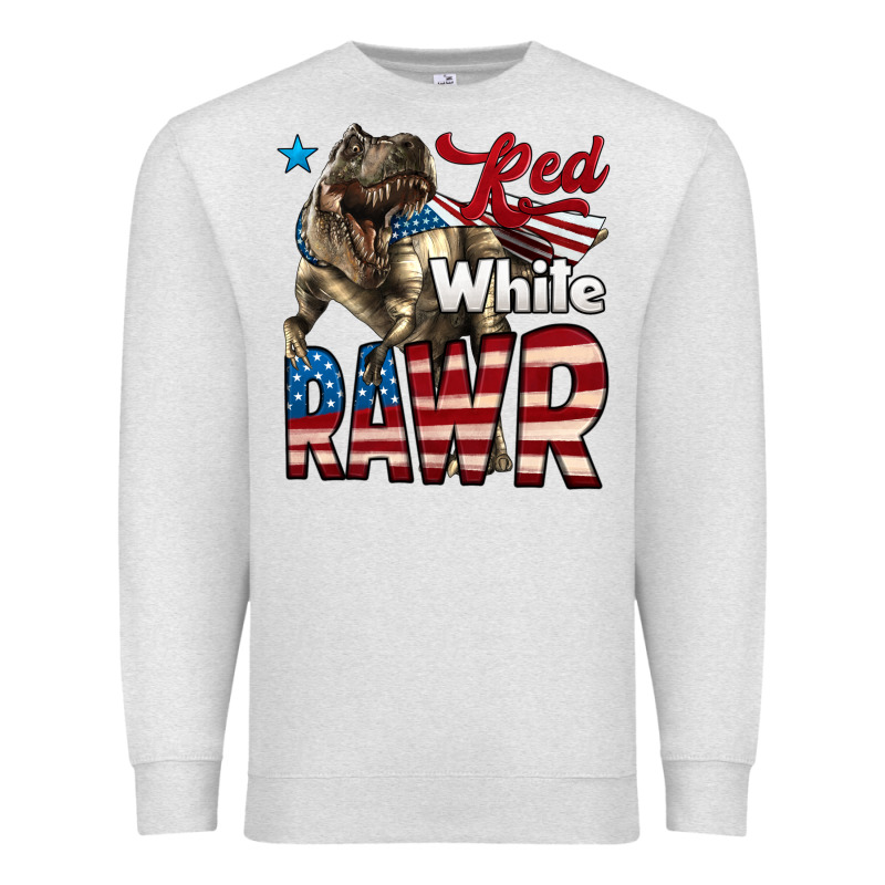 Red White Rawr Dinosaur T-rex Premium Sweatshirt by LillyAllenDesigns | Teevron