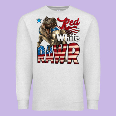 Red White Rawr Dinosaur T-rex Premium Sweatshirt Designed By Lillyallendesigns