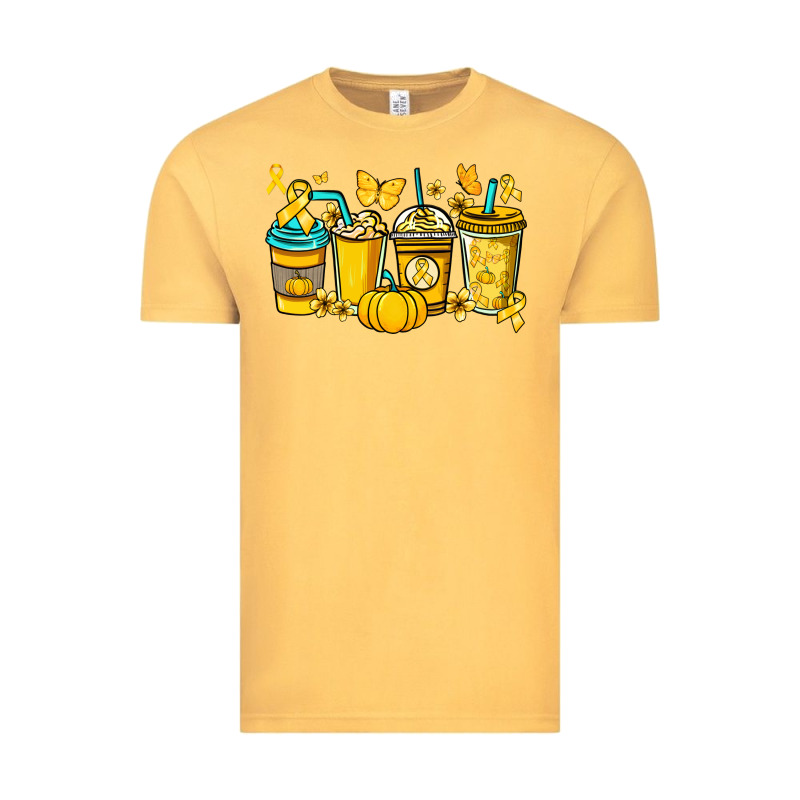 Childhood Cancer Coffee Cups Yellow Ribbon Vintage Tee by NancyCooperArtShop | Teevron