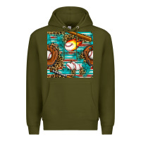 Army Green baseball glove and bat with serape seamless pattern Premium Hoodie - BundleAndBundleShop