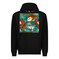 Black baseball glove and bat with serape seamless pattern Premium Hoodie - BundleAndBundleShop