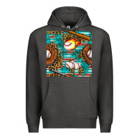 Charcoal Heather baseball glove and bat with serape seamless pattern Premium Hoodie - BundleAndBundleShop