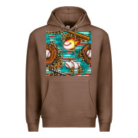 Chestnut baseball glove and bat with serape seamless pattern Premium Hoodie - BundleAndBundleShop