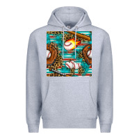 Heather Grey baseball glove and bat with serape seamless pattern Premium Hoodie - BundleAndBundleShop