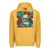 Mustard baseball glove and bat with serape seamless pattern Premium Hoodie - BundleAndBundleShop