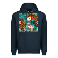 Navy baseball glove and bat with serape seamless pattern Premium Hoodie - BundleAndBundleShop