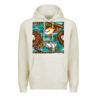 Oatmeal Heather baseball glove and bat with serape seamless pattern Premium Hoodie - BundleAndBundleShop