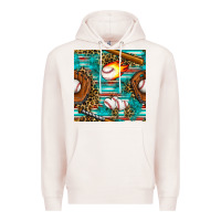 Pale Pink baseball glove and bat with serape seamless pattern Premium Hoodie - BundleAndBundleShop