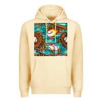 Pina Colada baseball glove and bat with serape seamless pattern Premium Hoodie - BundleAndBundleShop