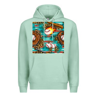 Seafoam baseball glove and bat with serape seamless pattern Premium Hoodie - BundleAndBundleShop