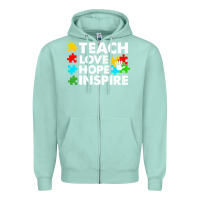 Seafoam Teach Love Hope Inspire Zipper Hoodie - CowhideDigitalArt