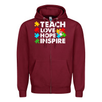 Burgundy Teach Love Hope Inspire Zipper Hoodie - CowhideDigitalArt