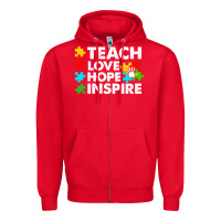 Red Teach Love Hope Inspire Zipper Hoodie - CowhideDigitalArt