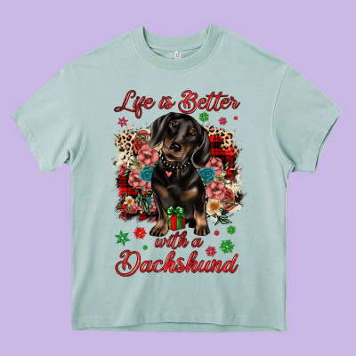 Christmas Life Is Better With A Dachshund Heavy Core Tee Designed By Jahusdesignshop