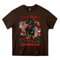 Chocolate Brown Christmas life is better with a dachshund Heavy Core Tee - JahusDesignShop