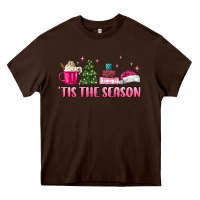 Chocolate Brown tis the season pink christmas Heavy Core Tee - MaliasSmallBusiness