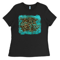 Black leopard turquoise Ladies Tee - RanaPortraitStore