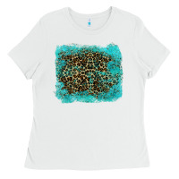 White leopard turquoise Ladies Tee - RanaPortraitStore