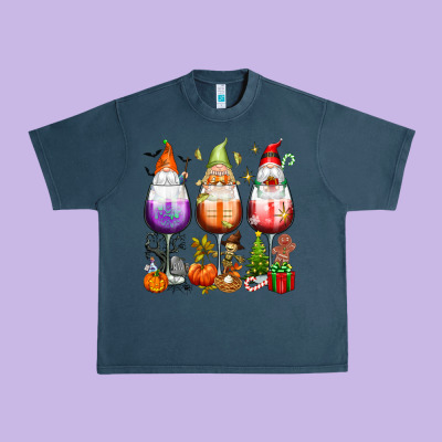 Hallothanksmas Wine Glasses And Gnomes Urban Heavy Tee Designed By Texasbilliewilder